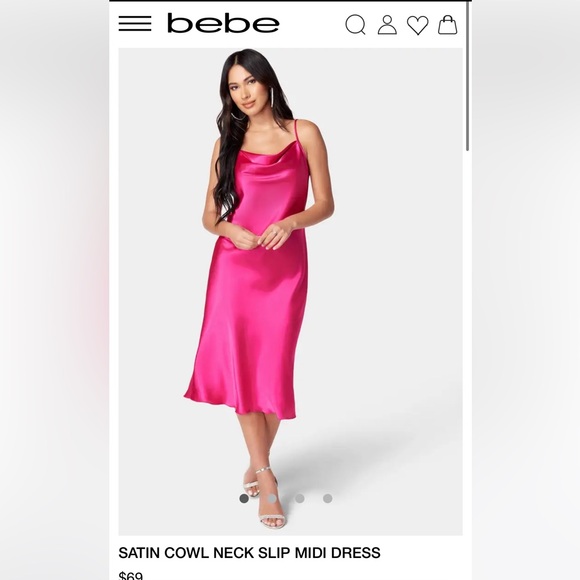 Bebe SATIN COWL NECK SLIP MIDI DRESS - Picture 1 of 4